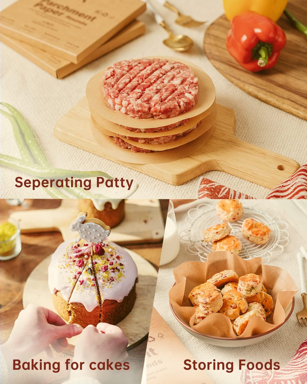 Katbite 200Pcs 4 Inch Parchment Paper Rounds, Unbleached & Non-stick, Precut Parchment Circles for Cheesecake Spring Pans, Storage/Freezing Hamburger Patties, Baking Pizzas