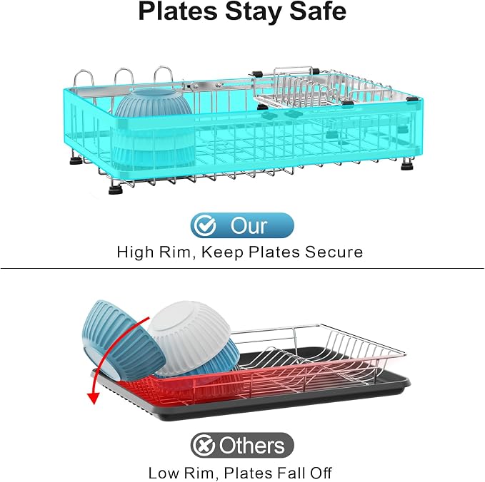 GSlife Large Capacity Dish Rack - Expandable 2-Piece Countertop Set, Silver - Image 9