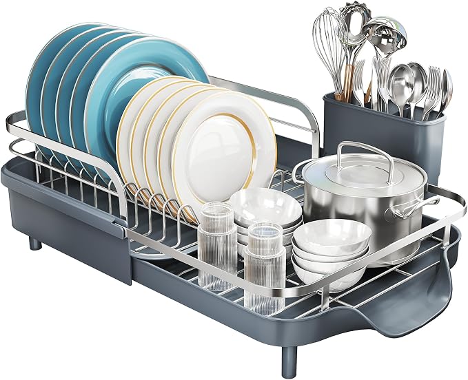 SNTD Expandable Dish Drying Rack for Kitchen Counter, 15.2-22.1 in, Gray - Image 8