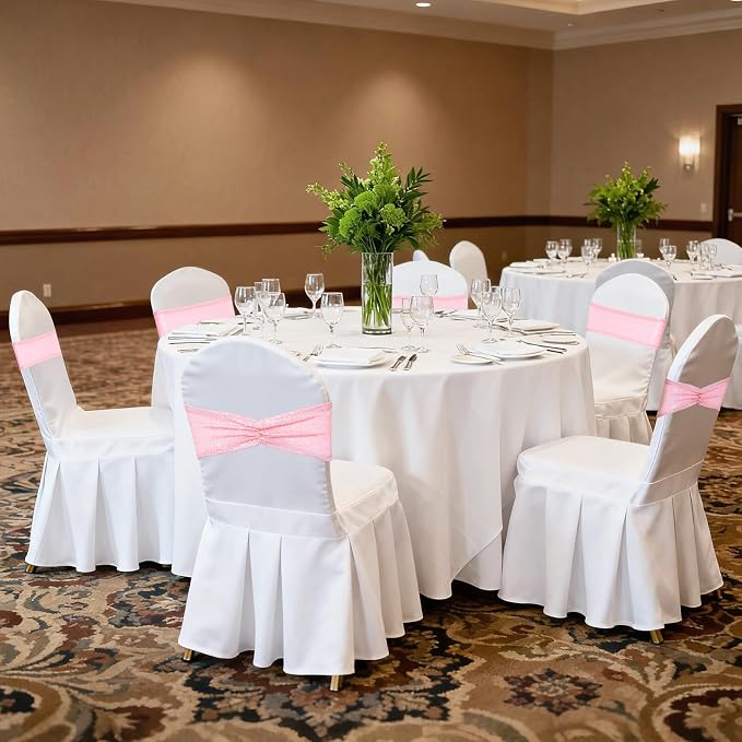 SquarePie Sequin Chair Sashes Bows 10 Pack Pink Shiny Chair Sahes Bands for Wedding Banquet Party Decor - Image 8