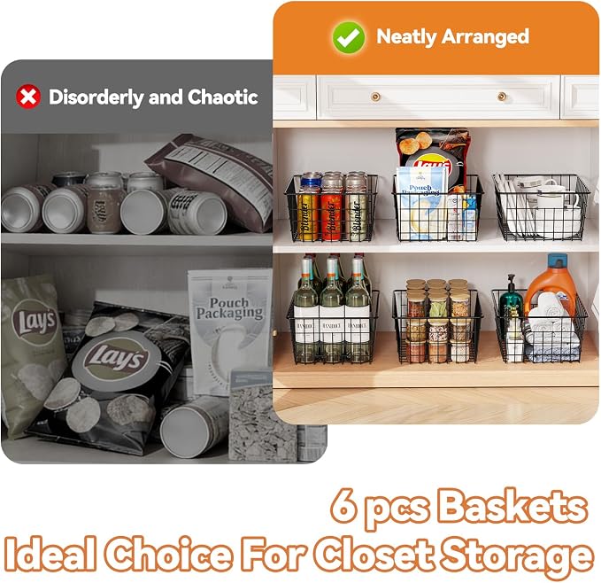 6 Pack Metal Wire Baskets, 15.4" x 11.8" Large Storage Basket for Organizing, Suitable for Kitchen Cabinet Pantry, Black - Image 8