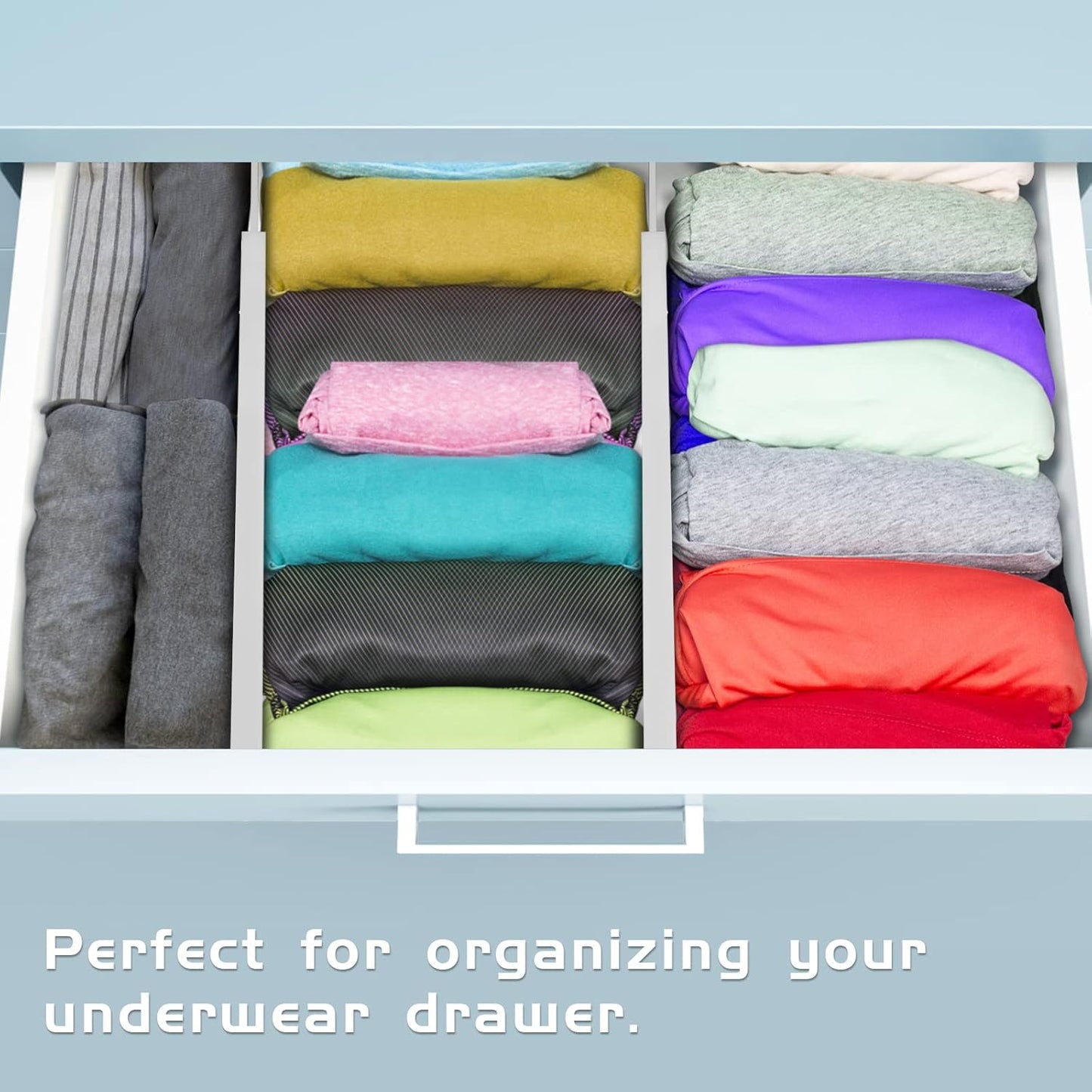 FJO 4 Pack Adjustable Bamboo Drawer Dividers - 12.5" - 21.7" Expandable Drawer Separators for Kitchen, Utensils, Clothes, Bedroom, Dresser, Bathroom (White)