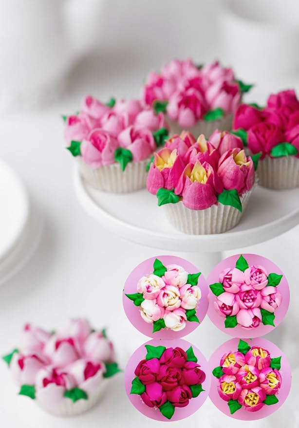Wenburg Russian Piping Tips Set - Cupcake Decorating Kit - 25 Large & 4 Small Nozzles (incl. Leaf attachments), 3 Adapters, 1 Silicone and 30 Disposable Piping Bags, Manual (Deluxe) - Image 7