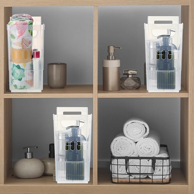 Qunclay 6 Plastic Freezer Organizer Bins with Wheel Set Clear Tall Narrow Kitchen Pantry Organizer Snack Storage Containers for Office Refrigerator(10 x 13.3 x 5.5 Inches) - Image 7