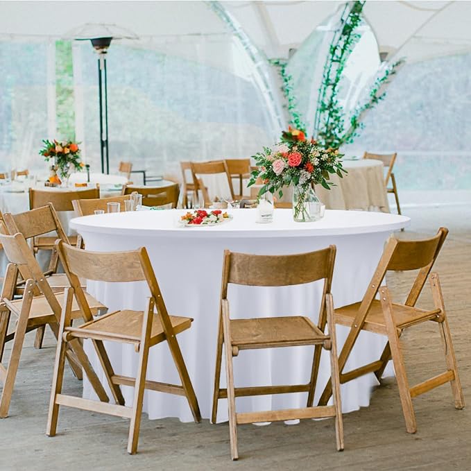 10 Pack White Round Spandex Tablecloths for 60 inch Tables, 120 Inch Stretchy Fitted 5FT Tablecloths, Wrinkle Free Table Covers Washable Polyester Table Cloths for Wedding Party Birthday Banquet - Image 9