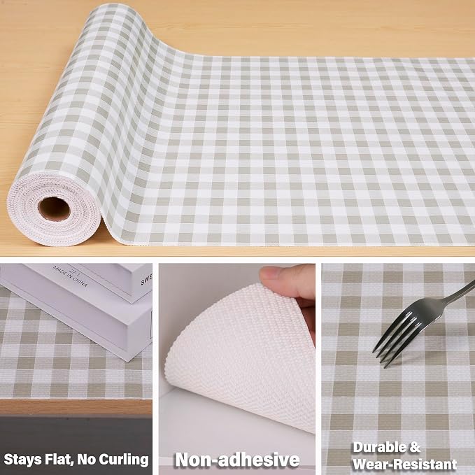 Drawer and Shelf Liners for Kitchen Cabinet,Non Slip Cabinet Liners for Shelves,Non-Adhesive Strong Grip Mats Protect Dresser Cupboard Liner,Shelf Paper-Green Grid 17.5" W x 354" L - Image 6