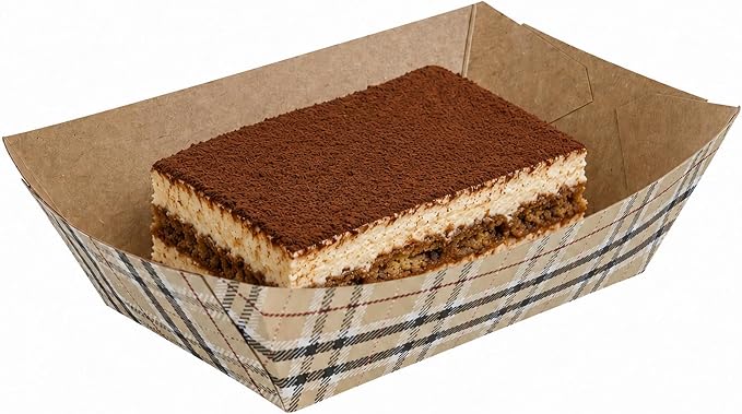 Restaurantware-Bio Tek 1/2 Pound Food Trays, 50 Disposable Paper Food Trays - Heavy-Duty, Greaseproof, Plaid Paper Food Boats, For Snacks, Appetizers, Or Treats, Use At Parties Or Carnivals - Image 6