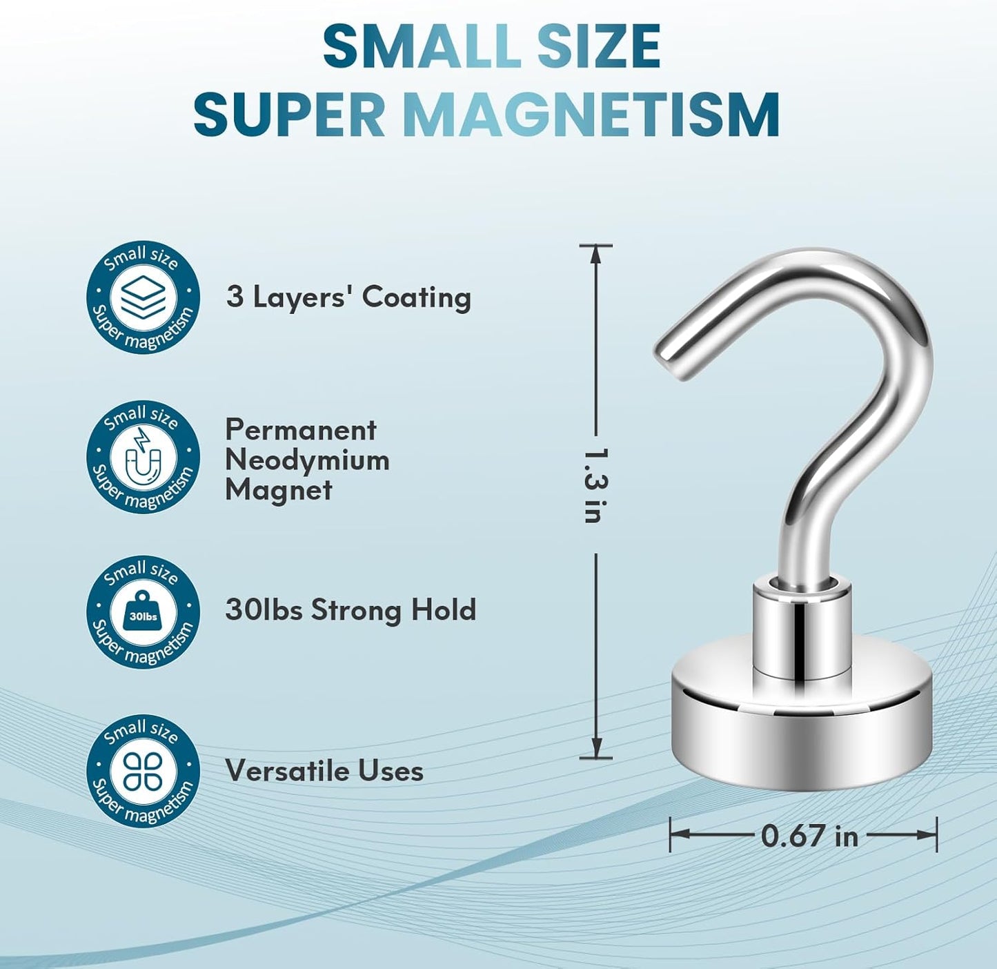 Neosmuk Magnetic Hooks for Cruise Cabins, Heavy Duty 30lb Strong Magnet Hook, Cruise Ship Essentials for Hanging, Metal Wall Refrigerator Hangers (Silver White, 10 Pack)