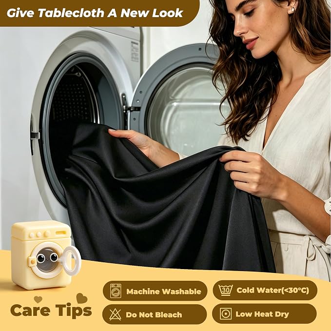 Black Polyester Table Cloths for Rectangle 4 Foot Tables, 1 Pack Wrinkle Free Tablecloths Stretchy Banquet Ruffle Fitted Table Cover Desk Skirt for Parties Wedding Birthday Baby Shower - Image 9