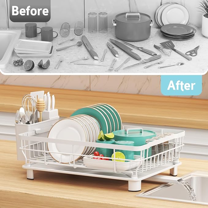 Dish Drying Rack for Kitchen Counter,12.8" W x 16.9" L,White - Image 7