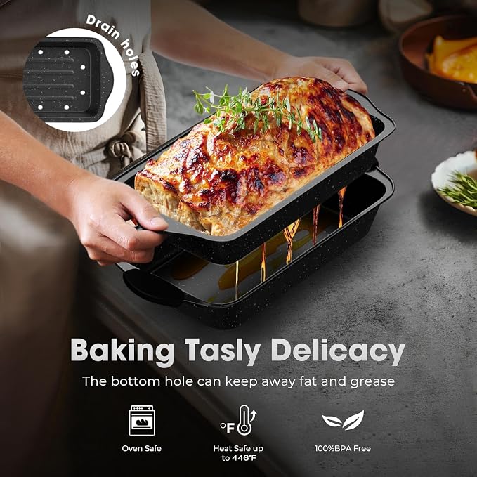 11-Piece Nonstick Baking Pans Set, Stackable Bakeware Sets, Black | Oven Pans for Baking with Silicone Handles, Includes Cookie Sheet, Cake Pans, Loaf Pan, Pizza Pan, Muffin Pan - Image 8