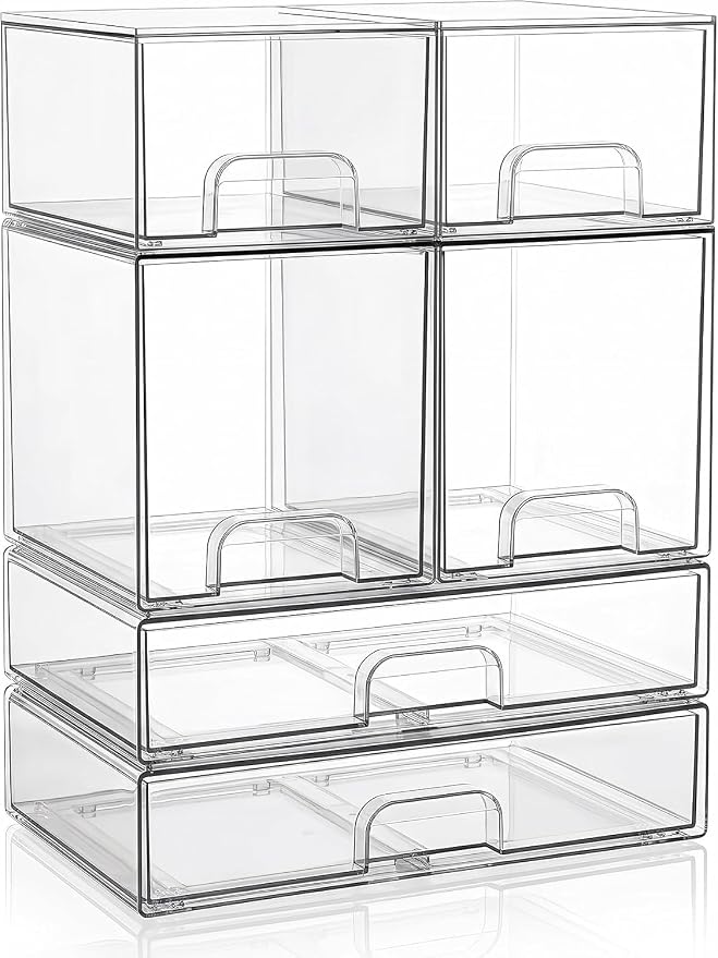 Clear Stackable Storage Drawers: Acrylic Organizer Bins 6 Pack | for Baby Bottle makeup Ideal for Countertop, Vanity, Station, Bathroom, Kichen Cabinet Pantry Organization - Image 9
