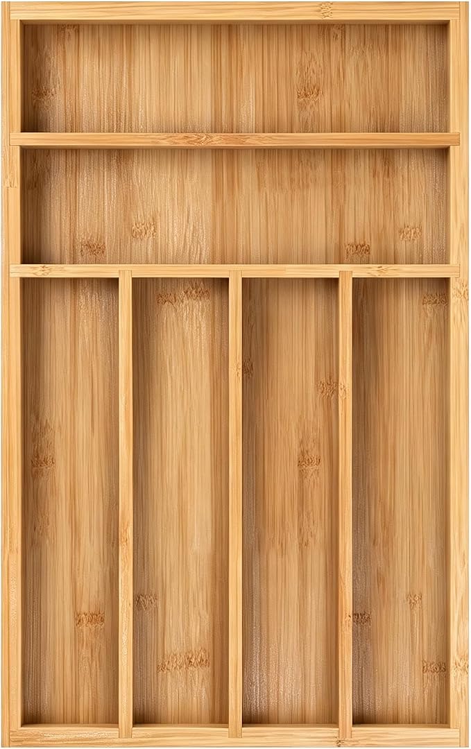 Bamboo Silverware Drawer Organizer, 6 Slots Kitchen Drawer Tray | Bamboo Kitchen Drawer Cutlery Organizer, Utensil Holder, Flatware Organizer Tray (9.5"x15.7"x1.7"), Natural - Image 8