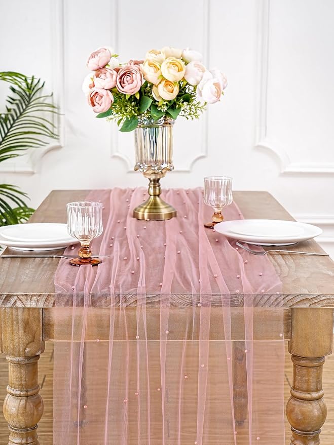 Pink Pearl Table Runner Wedding Decor 10ft Pearl Table Runners 29x120 Inch - Image 8