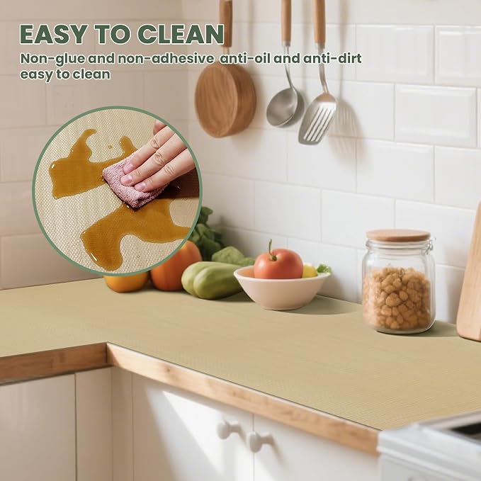 Drawer Liner and Shelf Liner for Kitchen Cabinet Liner Non-Adhesive Non-Slip Shelf Paper, Thick Strong Grip Waterproof Easy to Clean for Shelves, Cupboard, Desks, Khaki, 12 in x 10 FT - Image 8