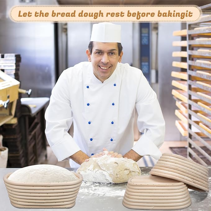 Gejoy 12 Set Oval Bread Proofing Baskets Banneton with Liner,8.5 Inch | Rattan Banneton for Sourdough, Includes Cloth Liner and Dough Scraper, Artisan Bread Rising Kit for Home Bakers - Image 7