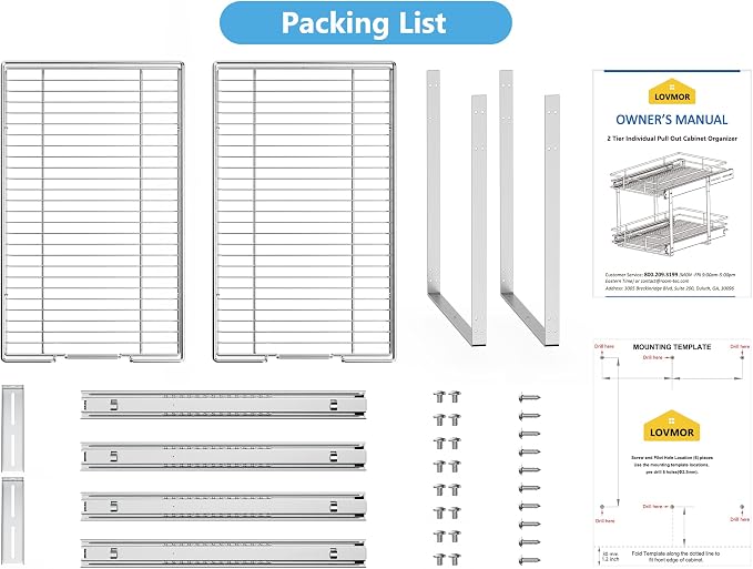 LOVMOR Individual Pull Out Cabinet Organizer, 2 Tier Slide Out Cabinet Drawers, Pots and Pans Organizer and Storage Pantry Shelf for Kitchen (11½" W x 21½" D) - Image 7