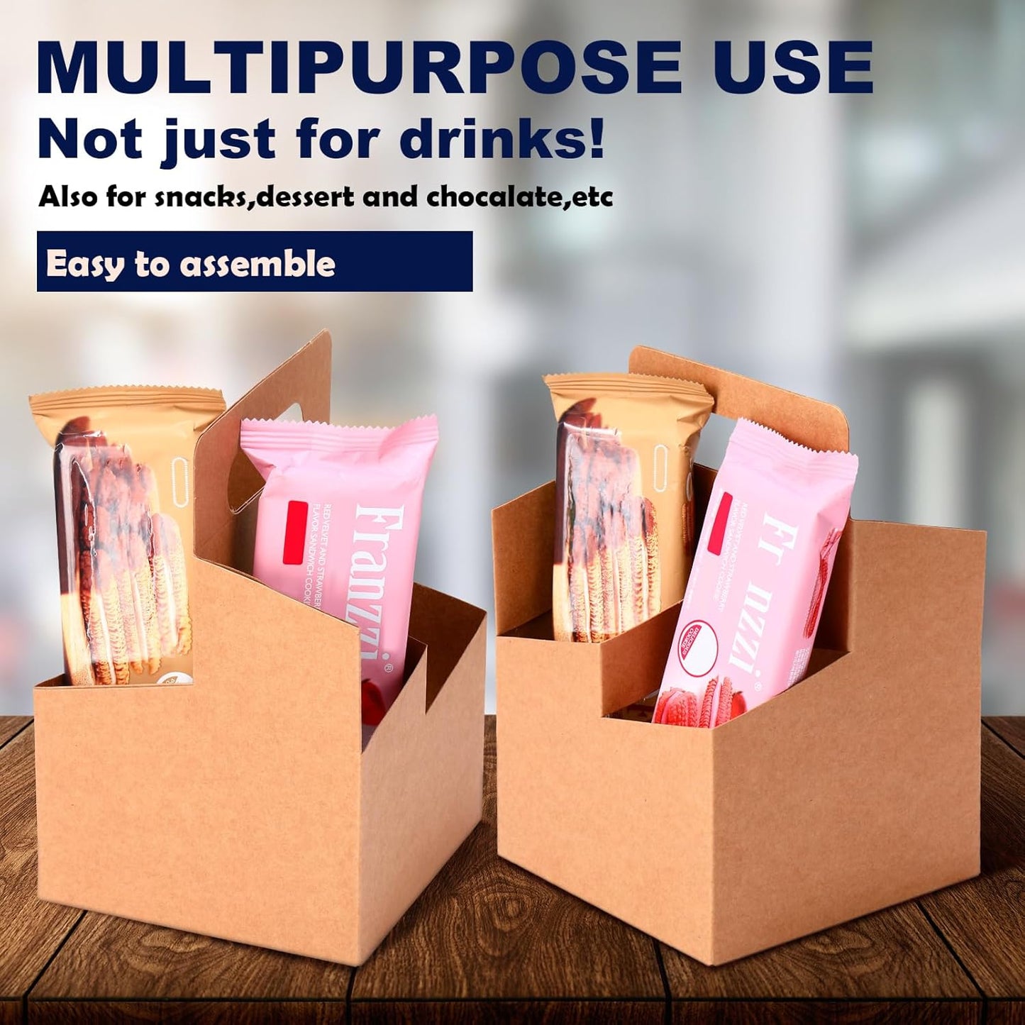 Jetec 4 Cup Drink Carrier with Handle, Kraft Paperboard Beer Carrier, Disposable Drink Holder for Hot or Cold Drinks, 12-16 oz Bottle Holder for Soda and Other Bottled Products(50 Pcs,Brown)