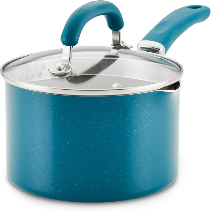 Rachael Ray Create Delicious Nonstick Induction Saucepan with Straining Lid, 2 Quart, Teal Shimmer - Image 3