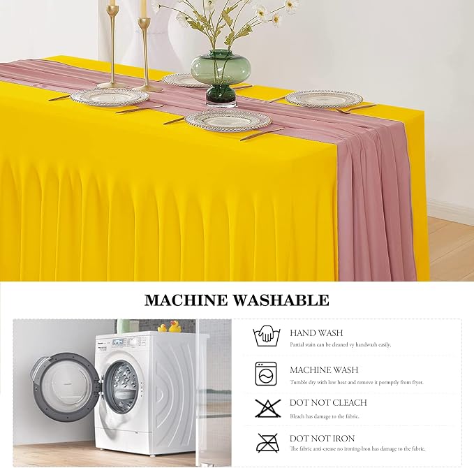 ManMengJi Yellow Spandex Table Cover 6FT 2Pack, Stretch Cloths with Skirts for Rectangle Tables, Wrinkle Resistant Stretchable Tablecloth for Weddings, Parties, Vendors - Image 7