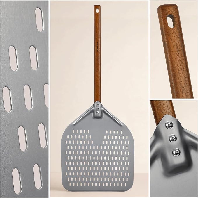 G.a HOMEFAVOR 14" x 17" Perforated Pizza Peel 35 Inch overall, Rectangular Aluminum Pizza Turning Peel with Walnut Wooden Handle For Baking Pizza Brick Oven - Image 8