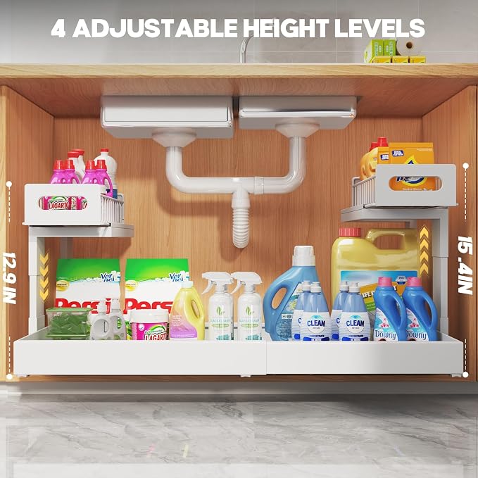 1 Pack-19"-32"W Expandable Under Sink Organizer With Upgrade Ball-Bearing Slide,2-Tier Pull Out Under Cabinet Organizer Height Adjustable,Not Suitable For Cabinets With Partitions In The Middle - Image 8