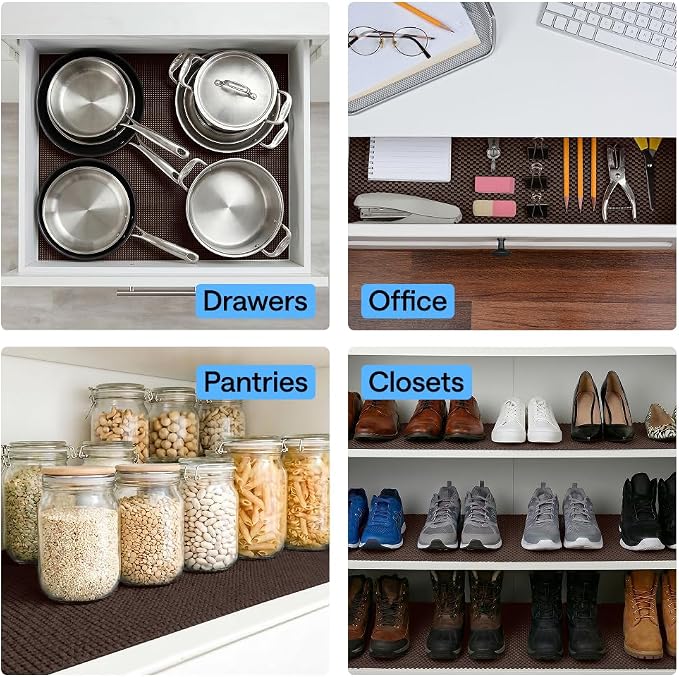 GORILLA GRIP powerGRIP Drawer Shelf and Cabinet Liner, 12" x10', Chocolate - Image 9