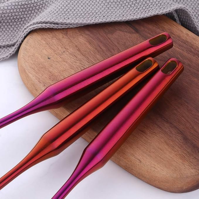 Baikai Kitchen Utensils Set of 7, Titanium Plated Orange Red Cooking Tool Gadgets Stainless Steel Cookware Set with Holder - Image 6