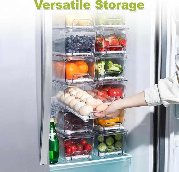 Pull Out Fridge Organizer Drawer, 2-Pack Refrigerator Drawer Organizer | Stackable Refrigerator Storage Bins with Drain Tray and Lid, Fruit and Vegetable Containers for Fridge, Keep Food Fresh - Image 7
