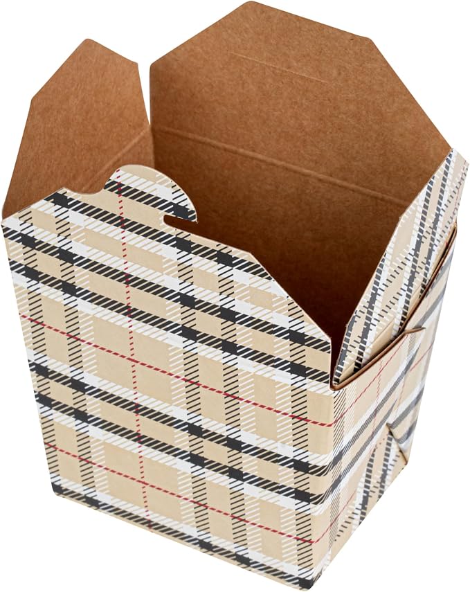 Restaurantware 8 oz Square Paper Plaid Noodle Take Out Container, 200 Pack - Image 13