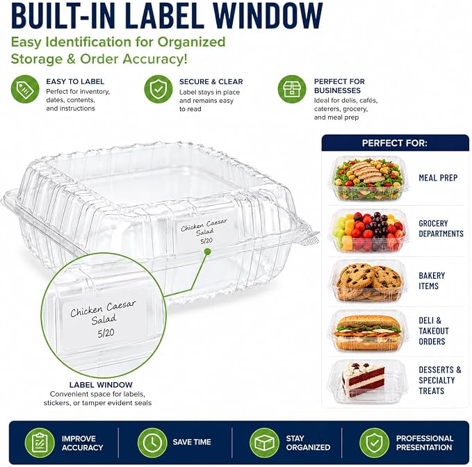 Clear Clamshell Food Containers 25 Pack, 46oz Hinged Plastic Takeout Containers with Attached Lid, Disposable Sandwich Salad Bakery Deli Containers for Meal Prep, Cookies, Desserts, Pastries, Catering - Image 11