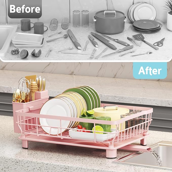 Dish Drying Rack for Kitchen Counter,12.8" W x 16.9" L,Pink - Image 7