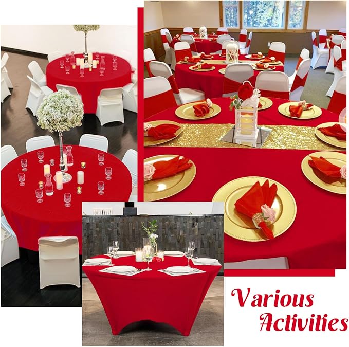 HAISIWLKJ 6Pcs 6FT Red Round Spandex Tablecloth 72 inch Stretchable Table Cover Tight Fit Stretch Tablecover Wrinkle Resistant Washable Table Cloth for Weddings Birthday Banquets Parties Festival - Image 7
