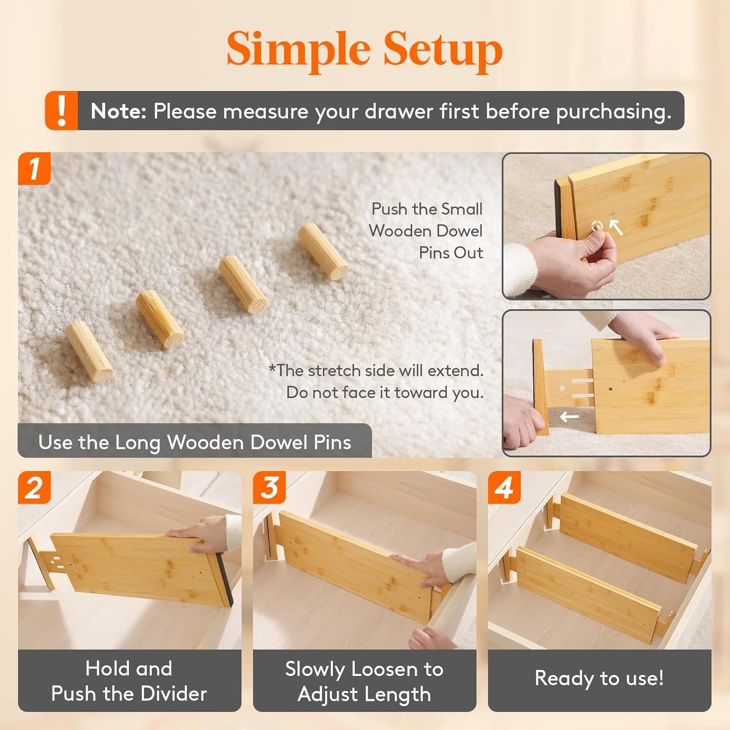 Lifewit 6 Pack 6" Deep Bamboo Drawer Dividers, 17.5-22" Expandable Drawer Organisers for Clothes, Adjustable Dresser Drawer Divider, Clothing Drawers Separators for Dresser, Bedroom, Bathroom, Office