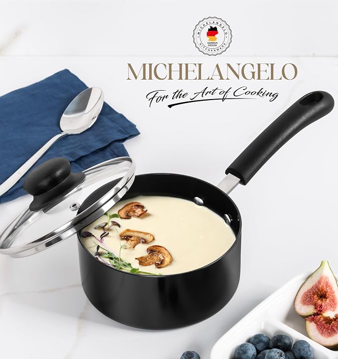 MICHELANGELO Nonstick Saucepan with Lid, Ceramic Sauce Pan Sets, Easy to Clean Sauce Pans, Multi-Purpose Cooking Pots, 1QT, Black - Image 7