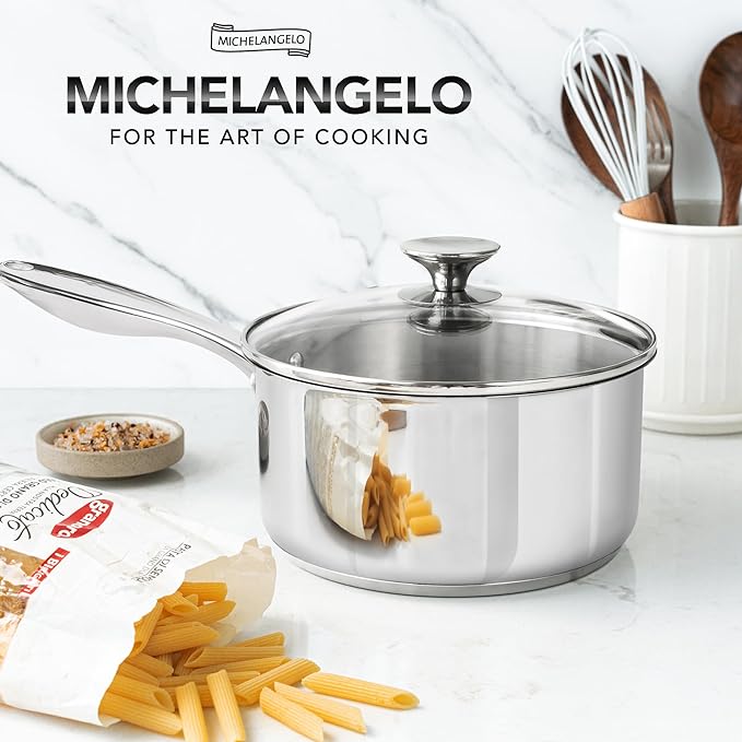 MICHELANGELO Tri-ply Stainless Steel 4 Qt Saucepan with Glass Lid, 4 Quart Pot with No Coating, Even Heating, for All Cooktops & Induction Compatible - Silver - Image 7