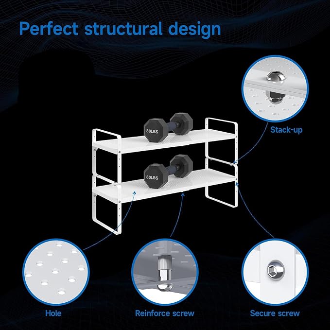 Expandable Cabinet Shelf Organizer Adjustable Metal Spice Rack Stackable Freestanding Counter Storage Shelves for Kitchen Cabinet Under Sink Office Desk (White - 3Pack - L16.5-27'' * W10.2'' * H9.6'') - Image 6