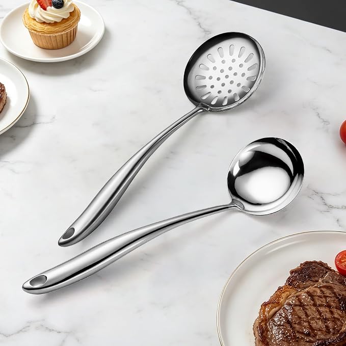 304 Wok Spoon Stainless Steel for 304 Stainless Steel Serving Utensilsr, 2 PCS Long Large Metal Cooking Utensil Tools Set with Slotted Spoon and Soup Ladle - Image 6