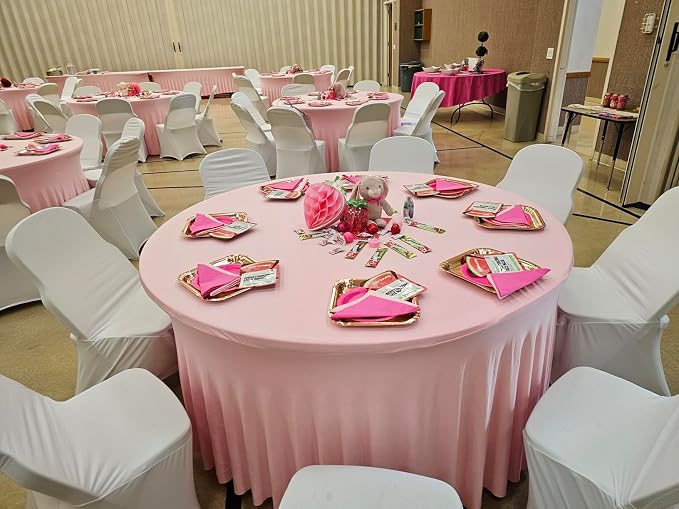 12 Pack Baby Pink Spandex Round Tablecloths for 60 inch Table, Wrinkle Free Stretchy 120inch Fitted 5FT Round Table Cloths Cover with Skirt for Wedding Party Dining Banquet Events - Image 9
