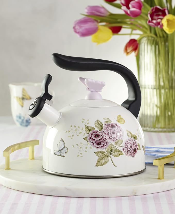 Lenox Butterfly Meadow Enamelware Tea Kettle, 84.5oz | dishwasher safe | floral design | for stovetop | 8.66 inch, 84.5oz, gift for women, kitchen kettle, kettle item - Image 8