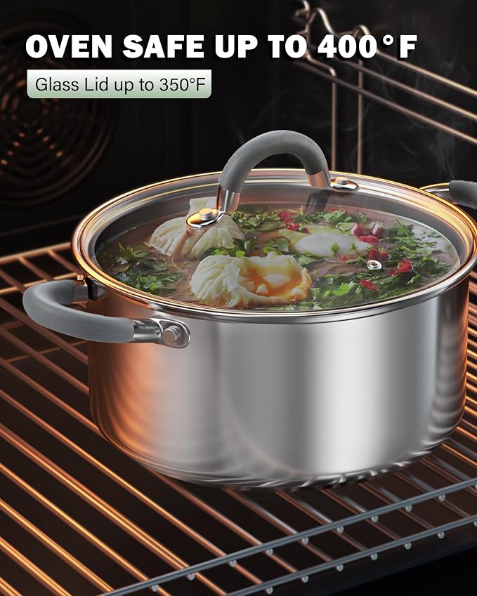 Cook N Home Basics 8 Quart Stainless Steel Stock Pot with Lid, Cooking Pot for Pasta, Soup, Stay-Cool Silicone Handle, Stockpot with Even Heating, Oven Safe, Cookware for Canning, Boiling, Simmer - Image 9