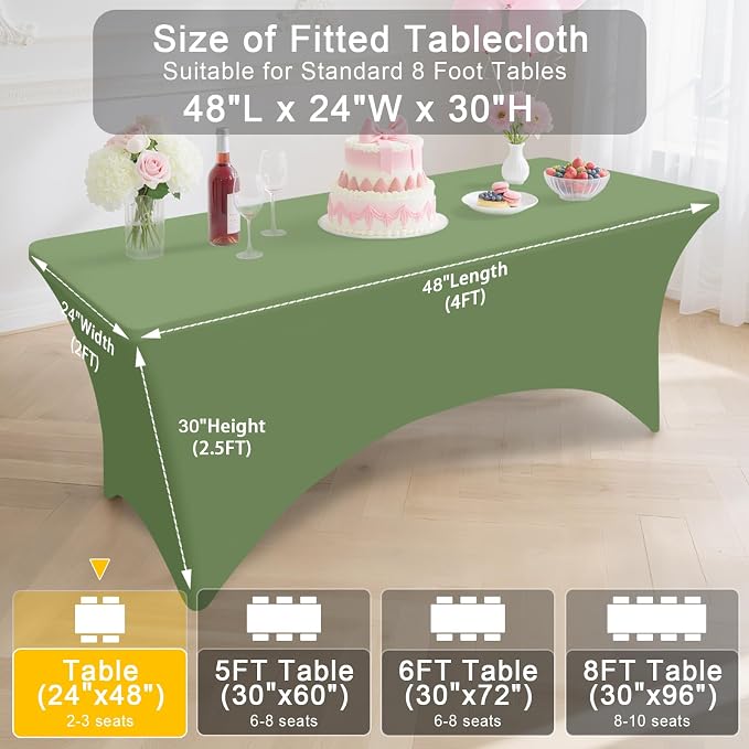 Smiry 2 Pack Spandex Table Cloth 4FT, Elastic Fitted Sage Green Tablecloth - Image 7