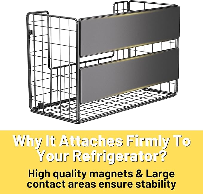 Ofiray-home Magnetic Shelf for Fridge, Large Basket for Aluminum Foil | 50 lbs strong magnet, no-drill, large capacity, ventilated for produce, fits cabinet, wrap boxes, snacks, coffee pods. - Image 9
