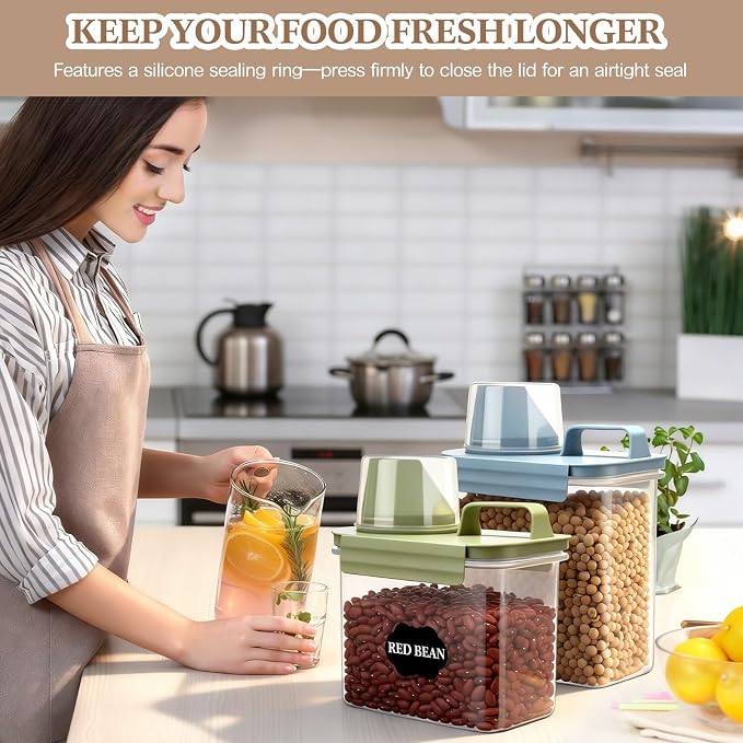 LemonRoad 6 Pcs Cereal Container Organizer Sets, 1.3L & 1.8L & 2.5L, Airtight Plastic Kitchen Organizer Bin with Lids, Dry Food Storage for Pet Food, Rice, Oatmeal, Sugar Dispenser - Image 6