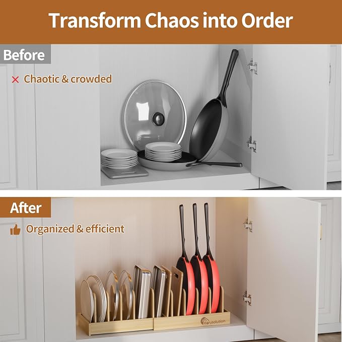 Housolution Bamboo Pot and Pan Lid Organizer Holder Storage Rack - Image 7