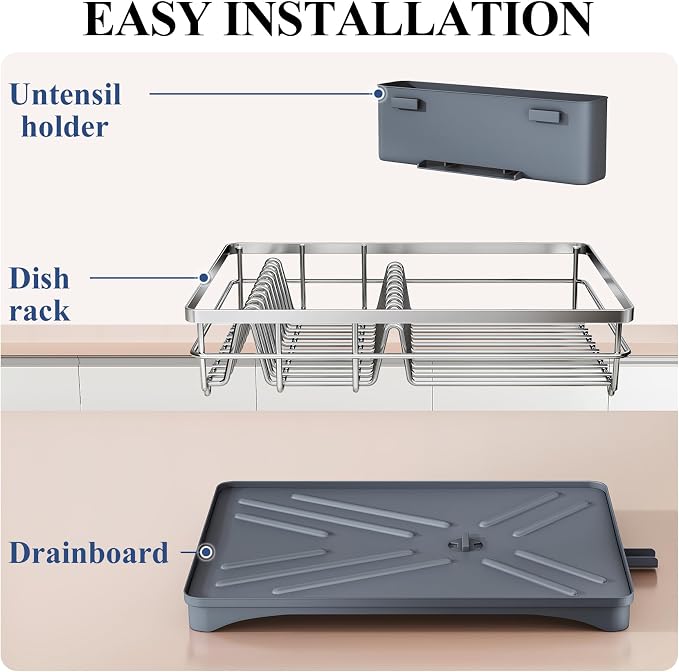 SNTD Dish Drying Rack for Kitchen Counter, 11.8" W x 16.7" L, Silver - Image 7