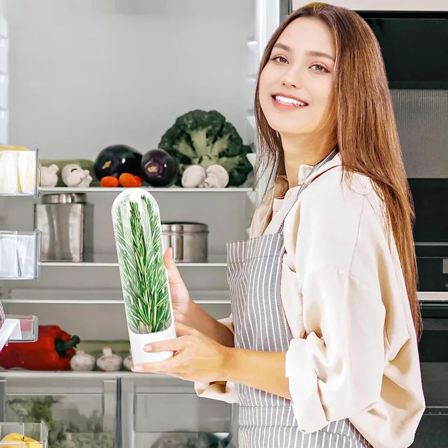 Herb Saver for Refrigerator, Herb Saver Pod Cilantro Containers for Refrigerator, Fresh Herb Keeper for Cilantro, Parsley, Asparagus, Mint, Keeps Vegetables for 2-3 Weeks (1PCS)