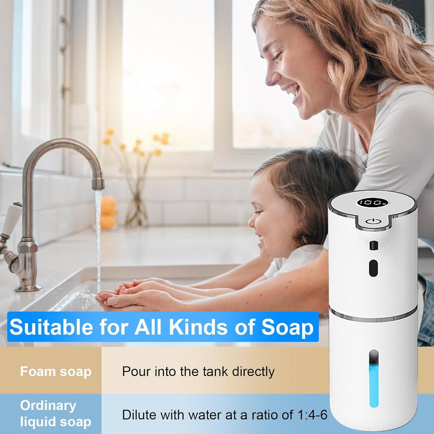 Automatic Foaming Soap Dispenser Touchless, USB Rechargeable Smart Hand Soap Dispenser, 6-Level Adjustable, 12.8oz/380mL Wall Mounted for Bathroom Kitchen Dish Soap