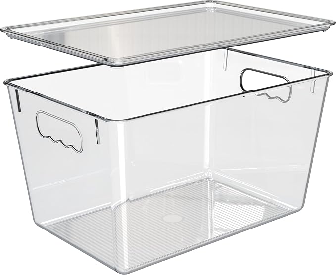 YAN & HIN 8 Pack Clear Storage Bins with Lids, Stackable Plastic Organizer Bins with Handles, Pantry Organizers and Storage for Kitchen Cabinet, Fridge, Bathroom, Closet and Shelf Organization - Image 8