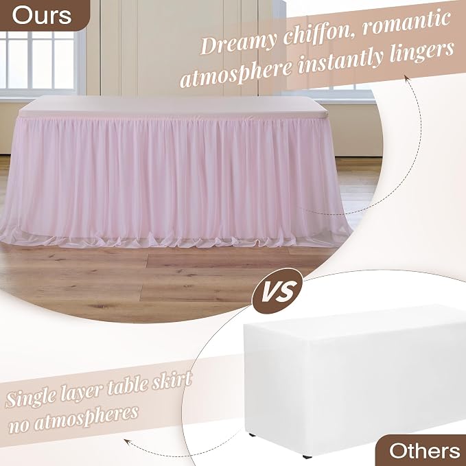 CO-AVE 4pack Pink Tulle Tablecloth for 6ft Rectangular Tables, 2-in-1 Elastic Stretch Spandex Cover with Tutu Ruffle Skirt, Wrinkle Free for Wedding, Birthday, Banquet, Buffet, Bridal Shower - Image 9